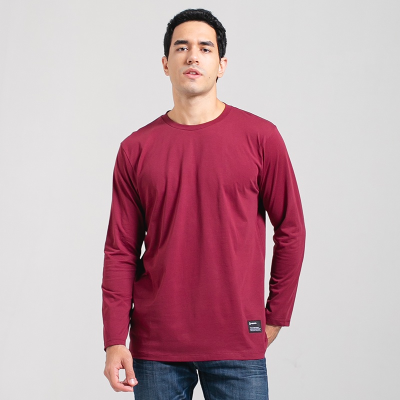 3Second Original Kaos Polos Lengan Panjang 100% Cotton Combed 30s Katun Tshirt Basic Pria Merah 3408