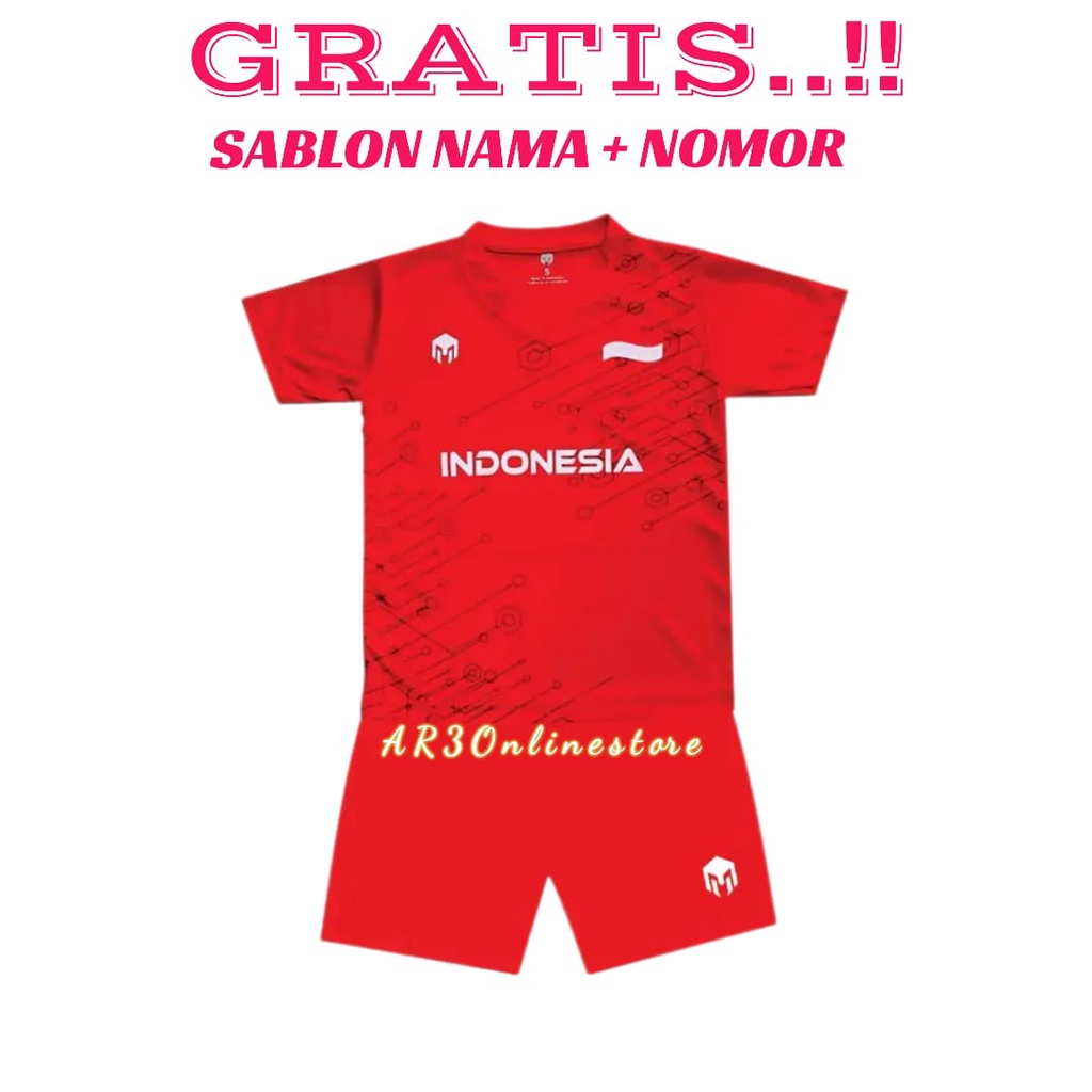 ( FREE SABLON NAMA &amp; NOMOR ) Baju olahraga anak balita kaos bola futsal badminton bulutangkis tenis voli usia sekolah TK 2-5 tahun