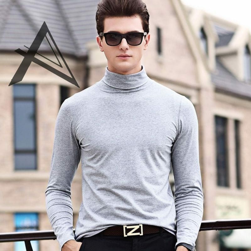Kaos Turtleneck Pria/ Kaos Polos Kerah Tinggi Lengan Panjang