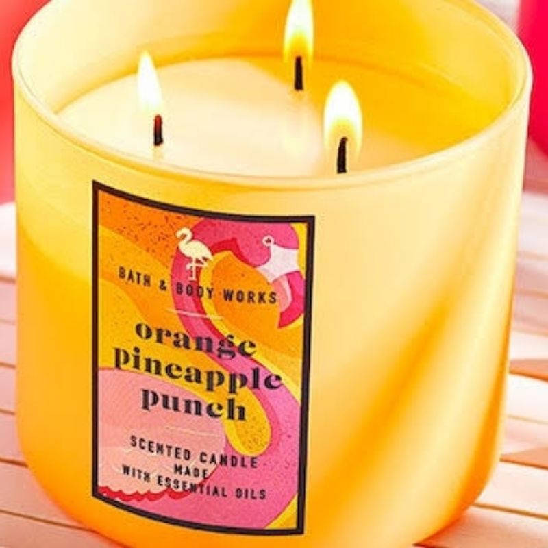 BATH AND BODY WORKS BBW ORANGE PINEAPPLE PUNCH 3 WICK SCENTED CANDLE MADE WITH ESSENTIAL OILS 411 G