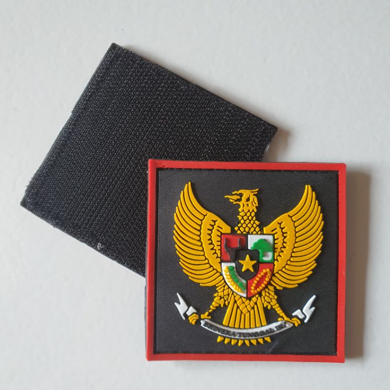 patch rubber logo garuda indonesia kotak - tempelan emblem karet velcro