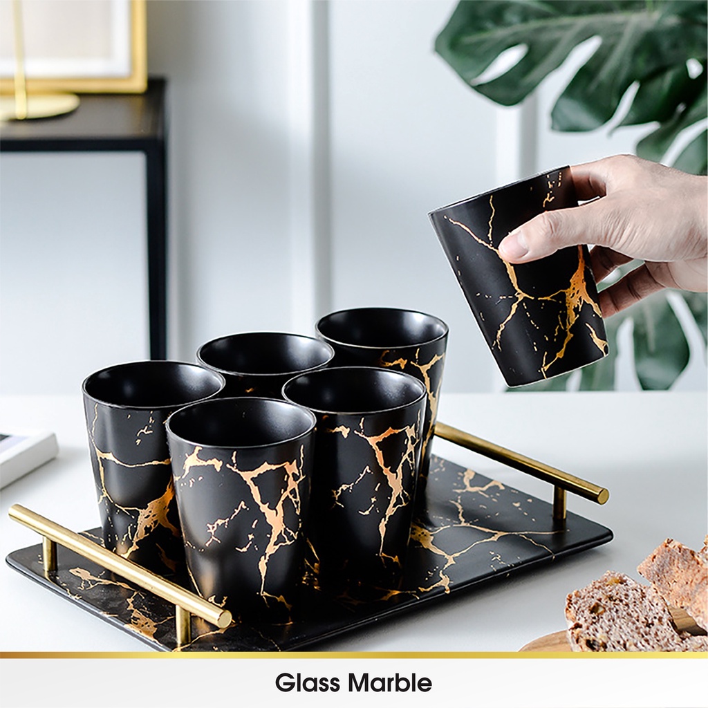 SET Cangkir Gelas Marble Mug Nampan Tray Tatakan Kopi Keramik Kopi Teh Lucu Aesthetic Marble Marmer Mewah Cantik