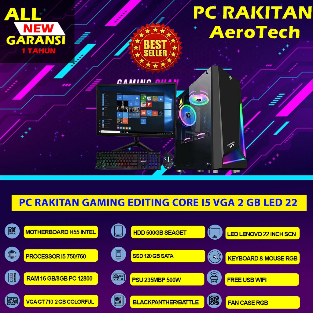 PC RAKITAN GAMING I5 6500 | RAM 16 GB | VGA RX 580 8 GB | SSD 256 GB |  LED 24 INCH 100 HZ SIAP PAKAI FULLSET