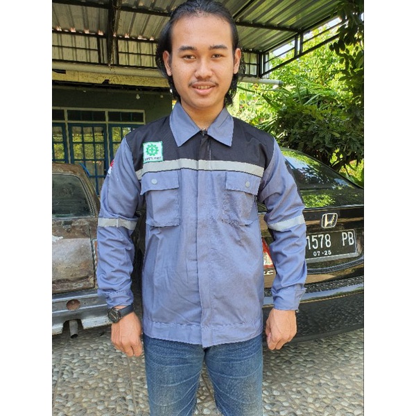 Baju stelan Celana / Seragam pakaian Kerja/ K3/ APD/ Safety First/ abu hitam