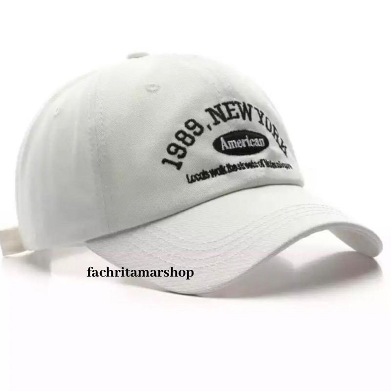 Topi Pria / Wanita Baseball Golf Logo Ediko Sport Fashion - Navy-1989-NEW YORK PUTIH