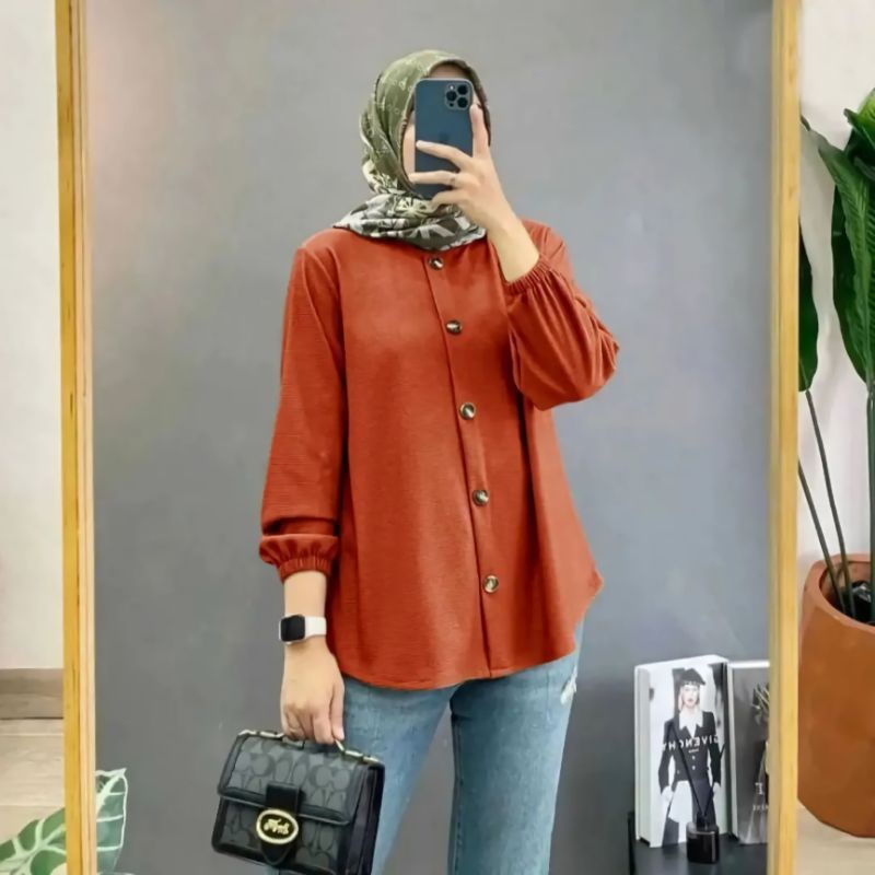DEVANCA SHIRT CRINKLE AIRFLOW READY L XL XXL/KEMEJA WANITA/ATASAN WANITA JUMBO/BLOUSE WANITA KEKINIAN/FAR MOSLEMSTORE