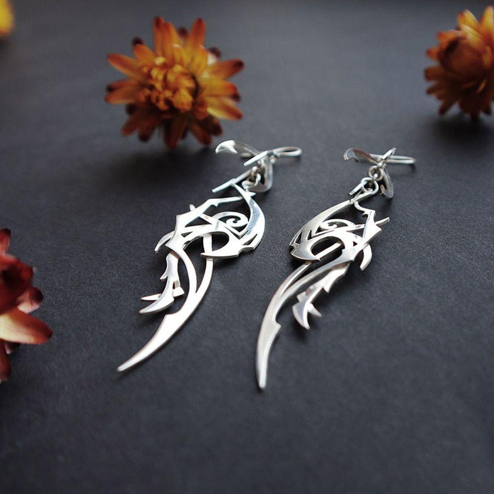 Mxbeauty Wanita Zirkon Anting Indah Sederhana Warna Biru Hijau Liontin Panjang Berongga Keluar Niche Desain Gothic Telinga Drop