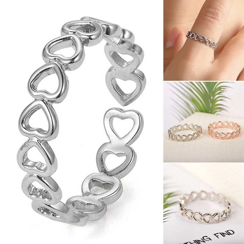 Perak Berongga Berbentuk Hati Terbuka Cincin Wanita Desain Loop Adjustable Heart Rings Fashion Perhiasan Hadiah Untuk Wanita Rings