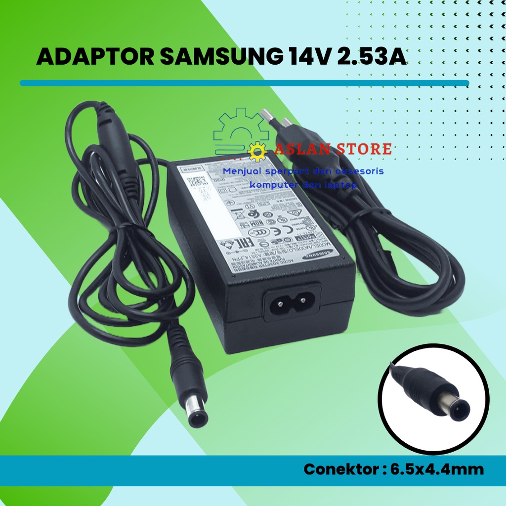 Adaptor Charger Casan TV SAMSUNG 14V-2.5A 6.5X4.4mm Pin jarum ORIGINAL S27D390HS, S24C750P, S24C570HL, S24C570BL, S24C570ML, S24C570NL, S24C570JL, LS27D390