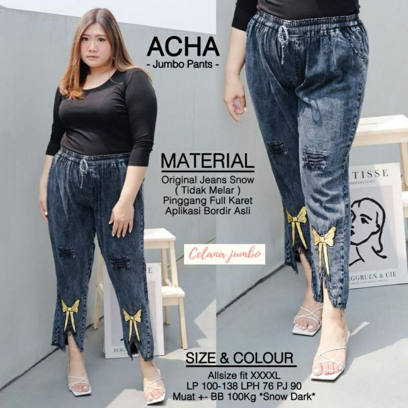 AFAREEN - Acha Jumbo Pants Celana Jeans Kulot Boyfriend Jumbo Baggy Jeans Bordil Pita BB 50-100 Kg