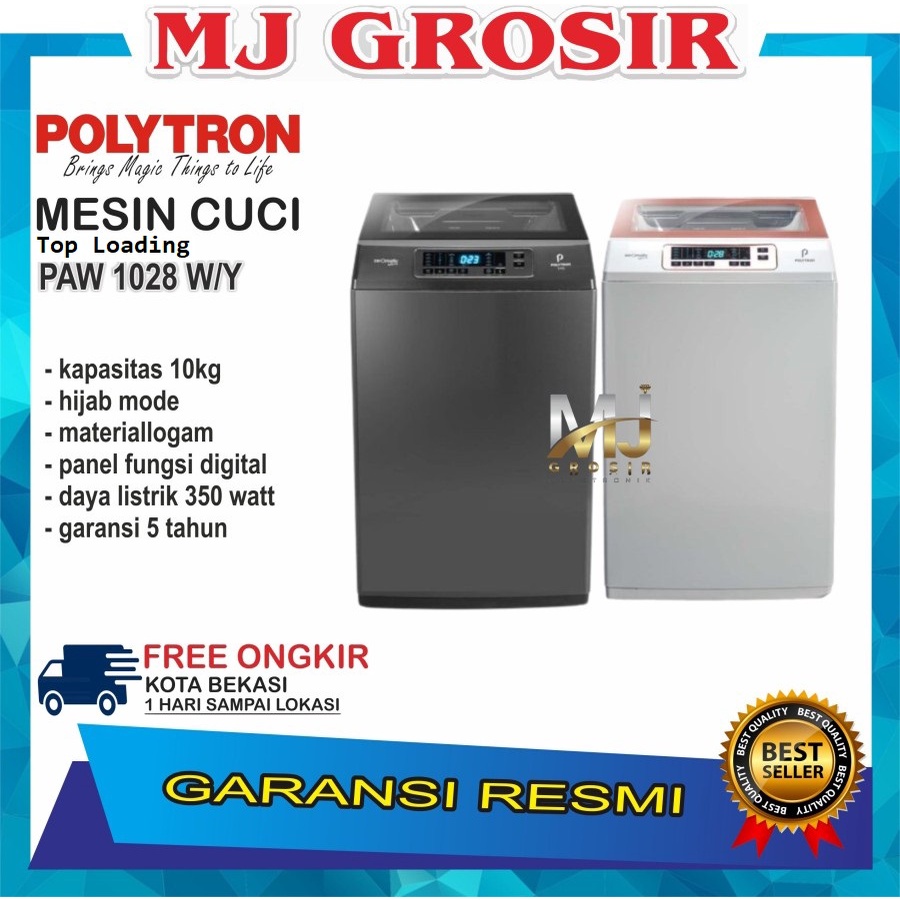 MESIN CUCI 1 TABUNG POLYTRON PAW 1028 TOP LOADING 10 KG ZEROMATIC