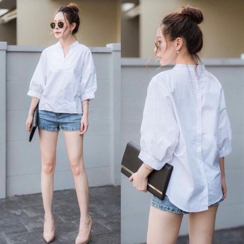 [CWEWK9291] Blouse casual / blouse putih / blouse vneck / Mozza blouse casual..