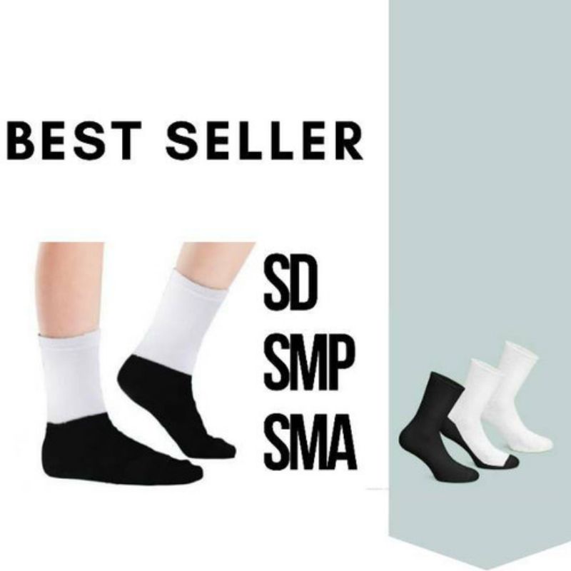 KAOS KAKI SEKOLAH SD SMP SMA HITAM PUTIH HITAM POLOS 12 PCS