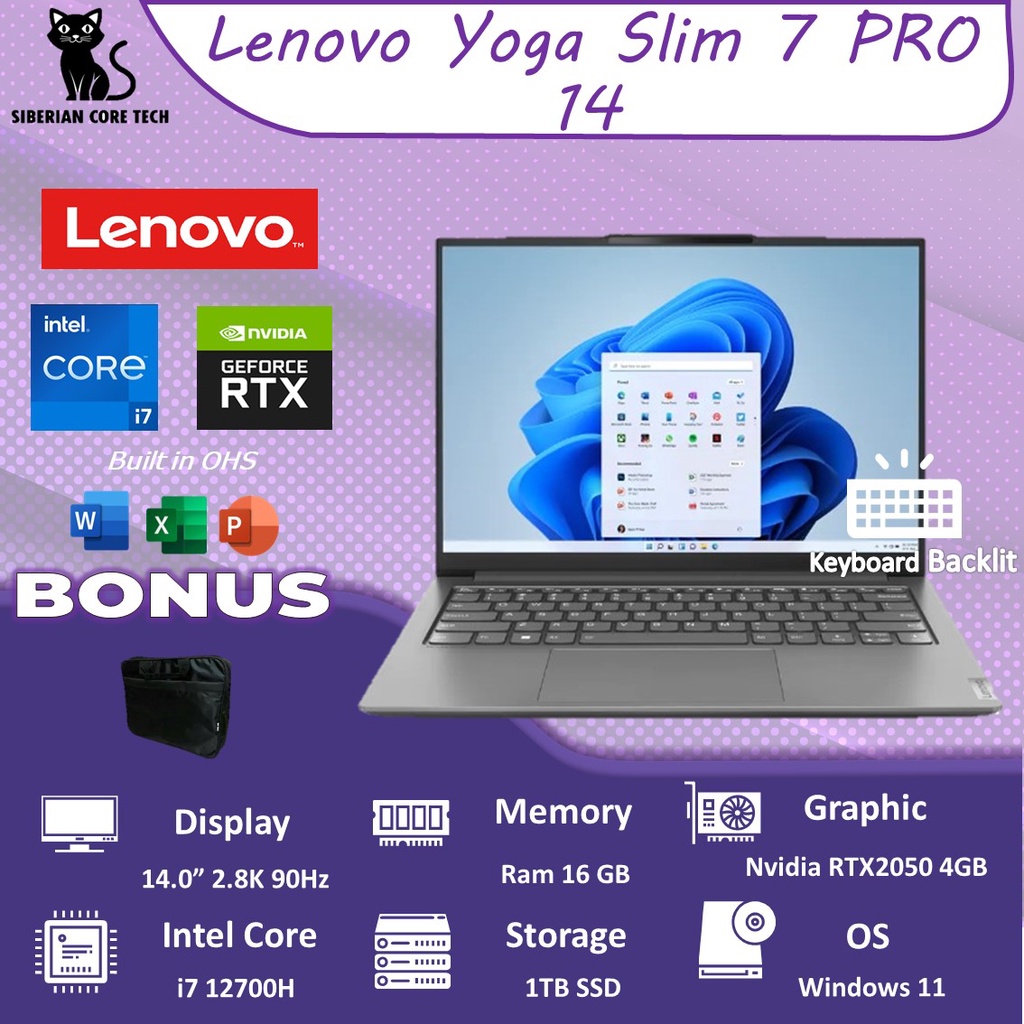 LENOVO YOGA SLIM 7 PRO 14 RTX2050 4GB/ I7 12700H 16GB 1TBSSD W11+OHS 14.0 2.8K 90HZ 100SRGB 3YR PREM+2ADP GRY -07ID