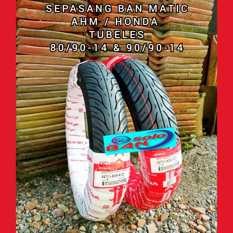sepasang ban motor matic ahm tubeles 80/90-14 dan 90/90-14 ban honda vario beat spacy mio fino ceon 