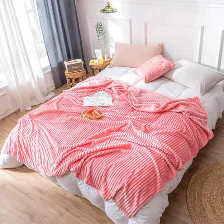 Selimut Bulu Halus Dewasa Salur Tebal Polos Motif Aesthetic Embos Murah Terlaris Uk 180X200/200X230 CM
