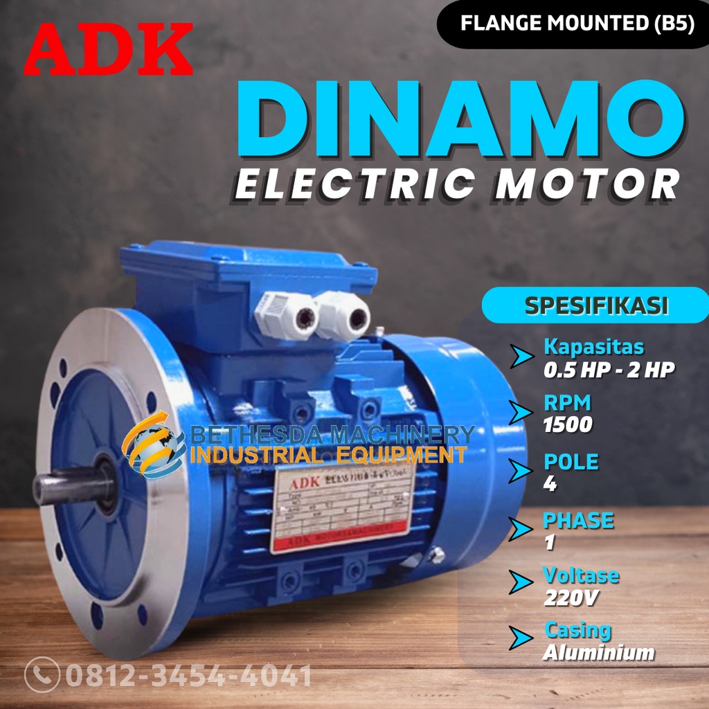 Jual Dinamo Motor Penggerak 1 2 Hp 1phase B5 Elektromotor 4p 1500 Rpm