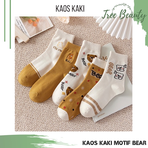 Kaos Kaki Pria Wanita Panjang Setinggi Betis Motif Beruang Bear Fashion Socks Korea