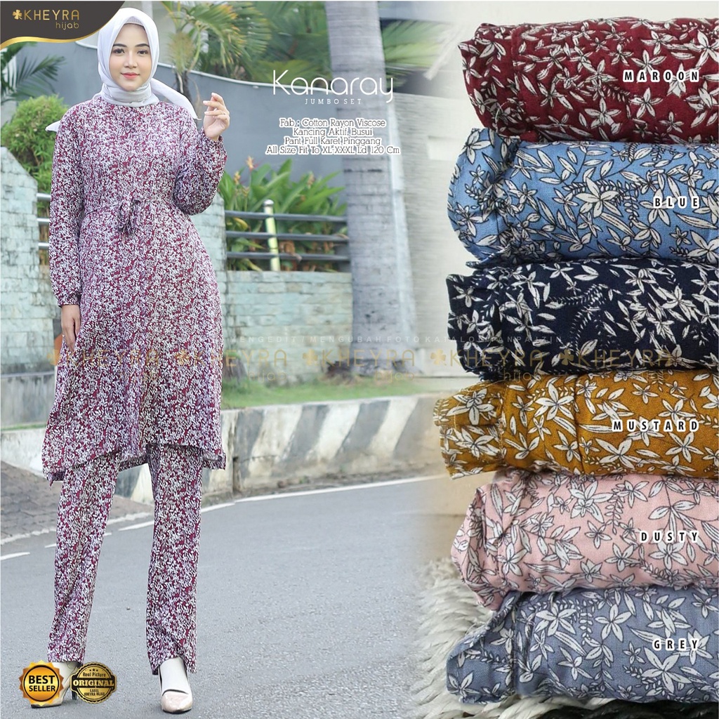 KANARAY JUMBO SET BY KHEYRA HIJAB SETELAN ONE SET SETCEL TUNIK PANTS JUMBO WANITA CASUAL BAHAN COTTO