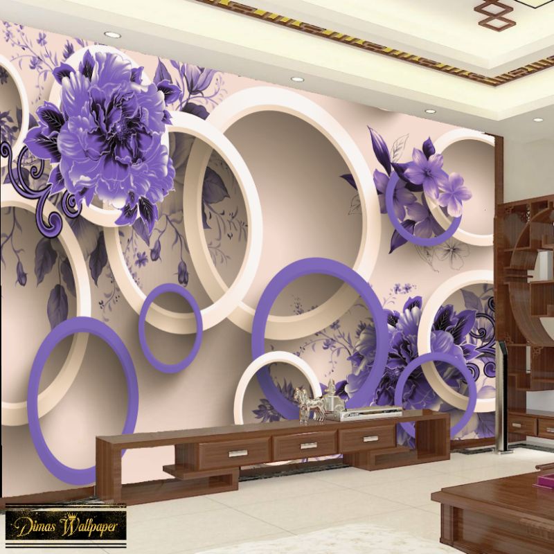 Wallpaper 3D Motif Bunga Bulat Visual Timbul 3D