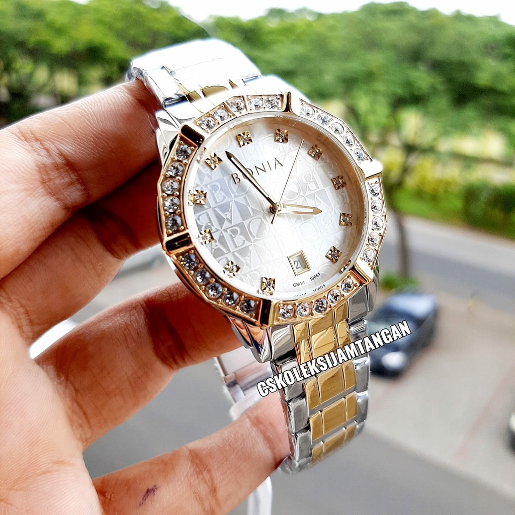 JAM TANGAN WANITA BONIA BNB10651-2117S SILVER GOLD SAPHIRE ORIGINAL