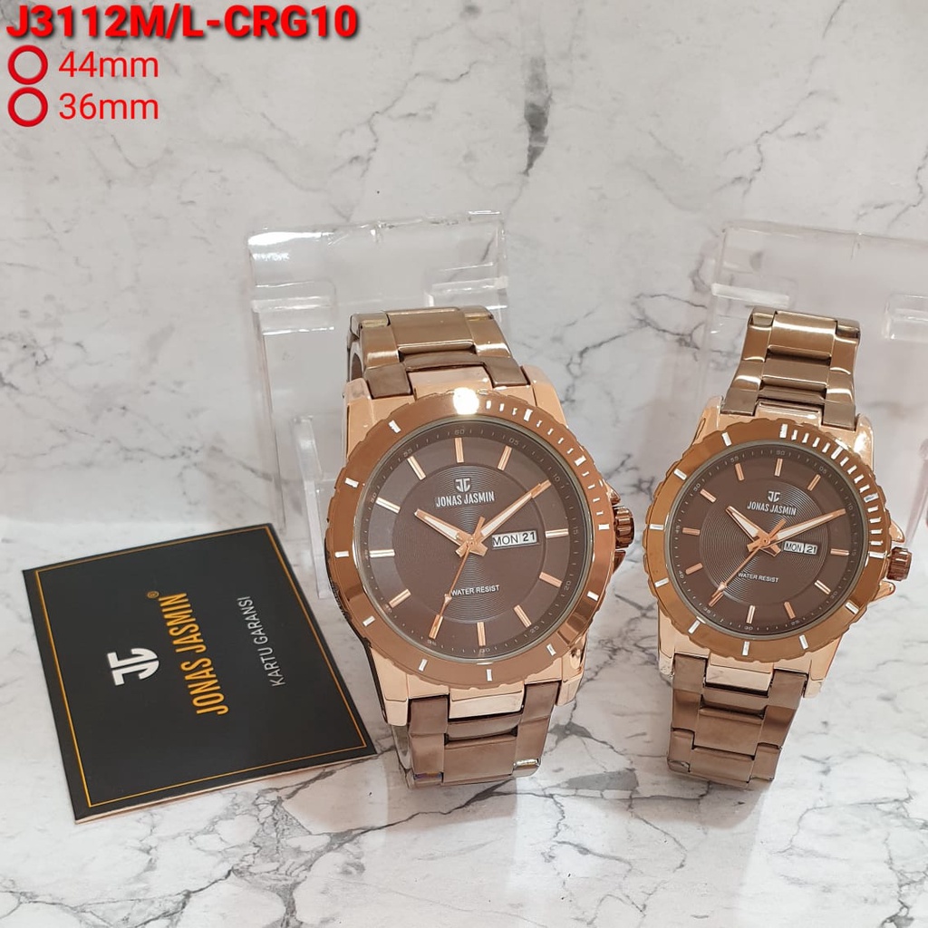 Jam Tangan Couple Fashion Jonas Jasmin E42304T Tali Rantai Tanggal Hari Aktif Free Box &amp; Baterai Cadangan