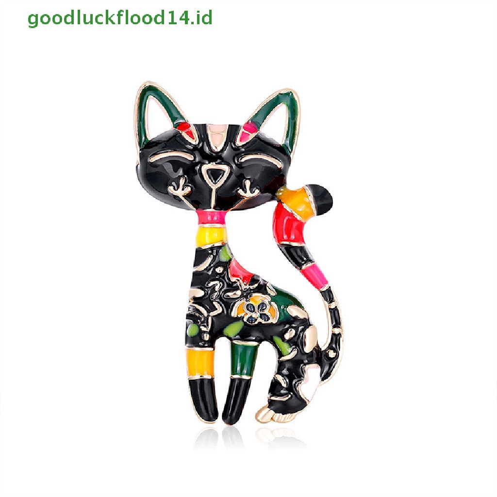 [GOOGFOUR] Pin Bros Enamel Kucing Angin Cina Bunga Warna-Warni Seni Abstrak Hewan Pin [TOP]