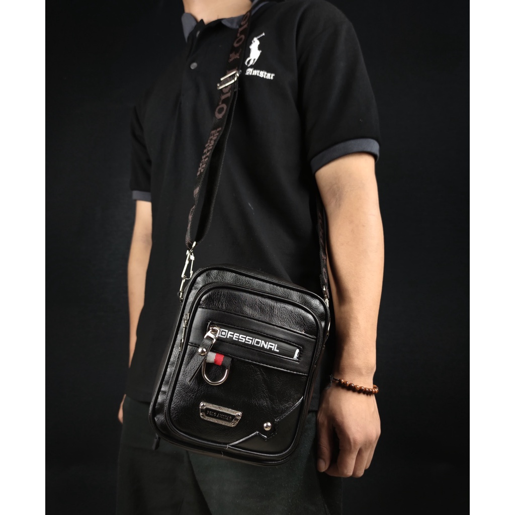 Tas Selempang Pria Kulit Sintetis Merk Polo Amstar 100% Real Picture