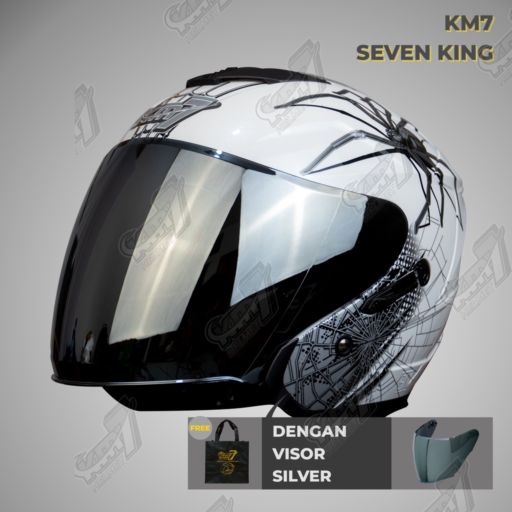 Helm KM7 Spider WHITE Silver Glossy Mewah
