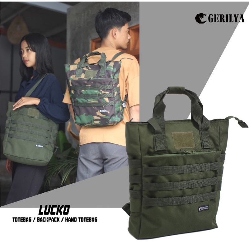 Lucko totebag cowok cewek army multifungsi 3 in 1,tas jinjing army