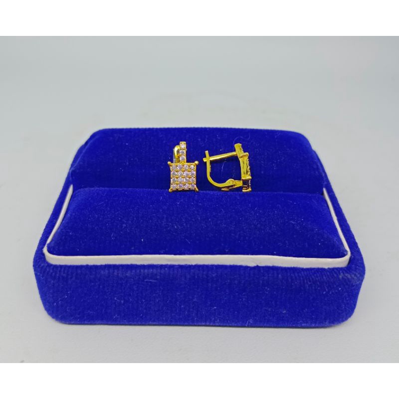 Anting jepit cor kotak full mp S925 / perhiasan perak berlapis emas