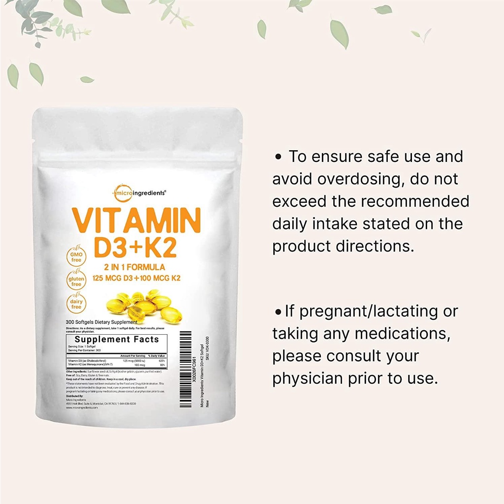 Jual Micro Ingredients Vitamin K2 D3 5000 iu 300 softgels Shopee
