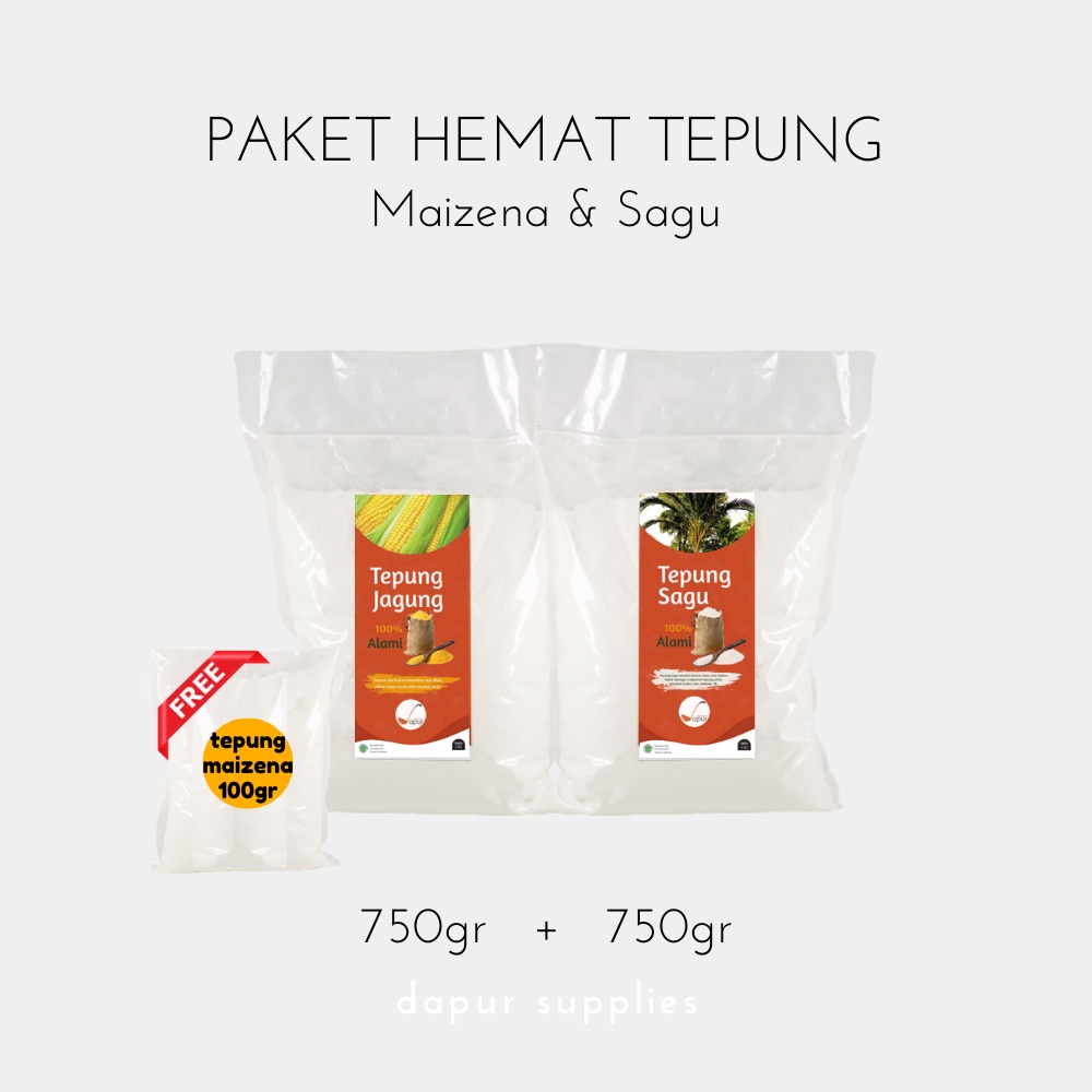 Gratis 100gr Tepung Maizena / Tepung Asli dari Sari Pati Sagu 750gr dan Maizena 750gr / Tepung Murni Dapur Supplies