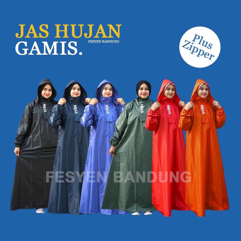 [Zipper] Jas Hujan Gamis / Jas Hujan Hijab / Jas Hujan Dewasa Wanita Muslimah / Jas Hujan Rok - Hijas
