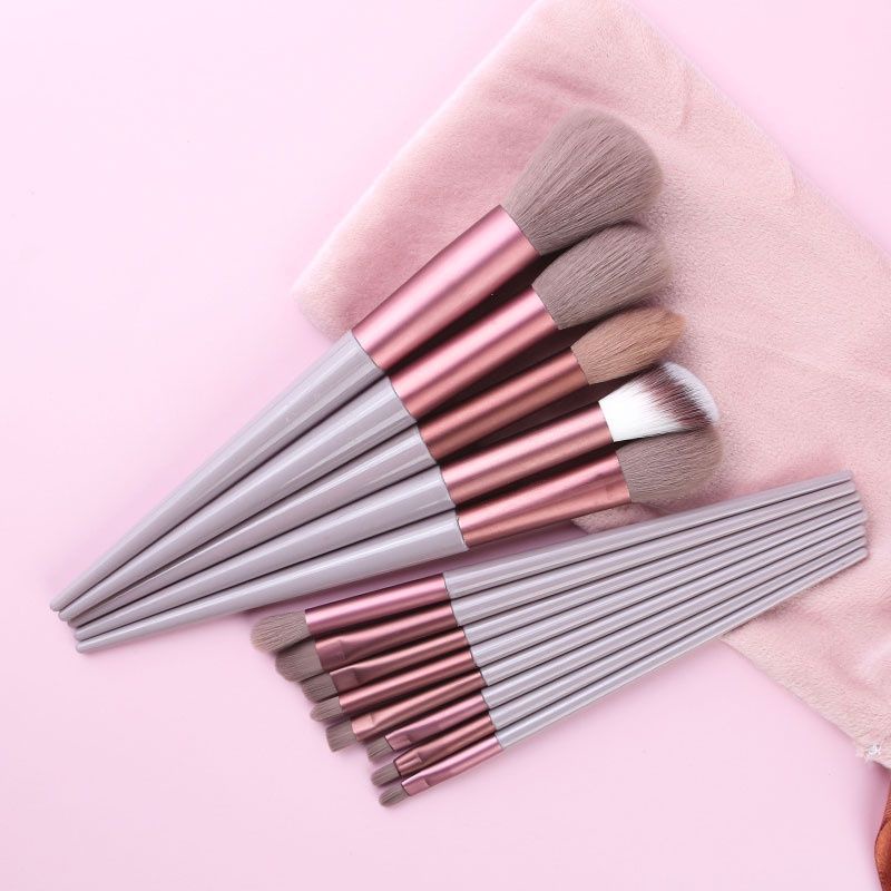 (Free Velvet Pouch) Set Kuas Isi 13 Pcs | Powder Blush Contour Blending Eyeshadow Concealer Lip Brush