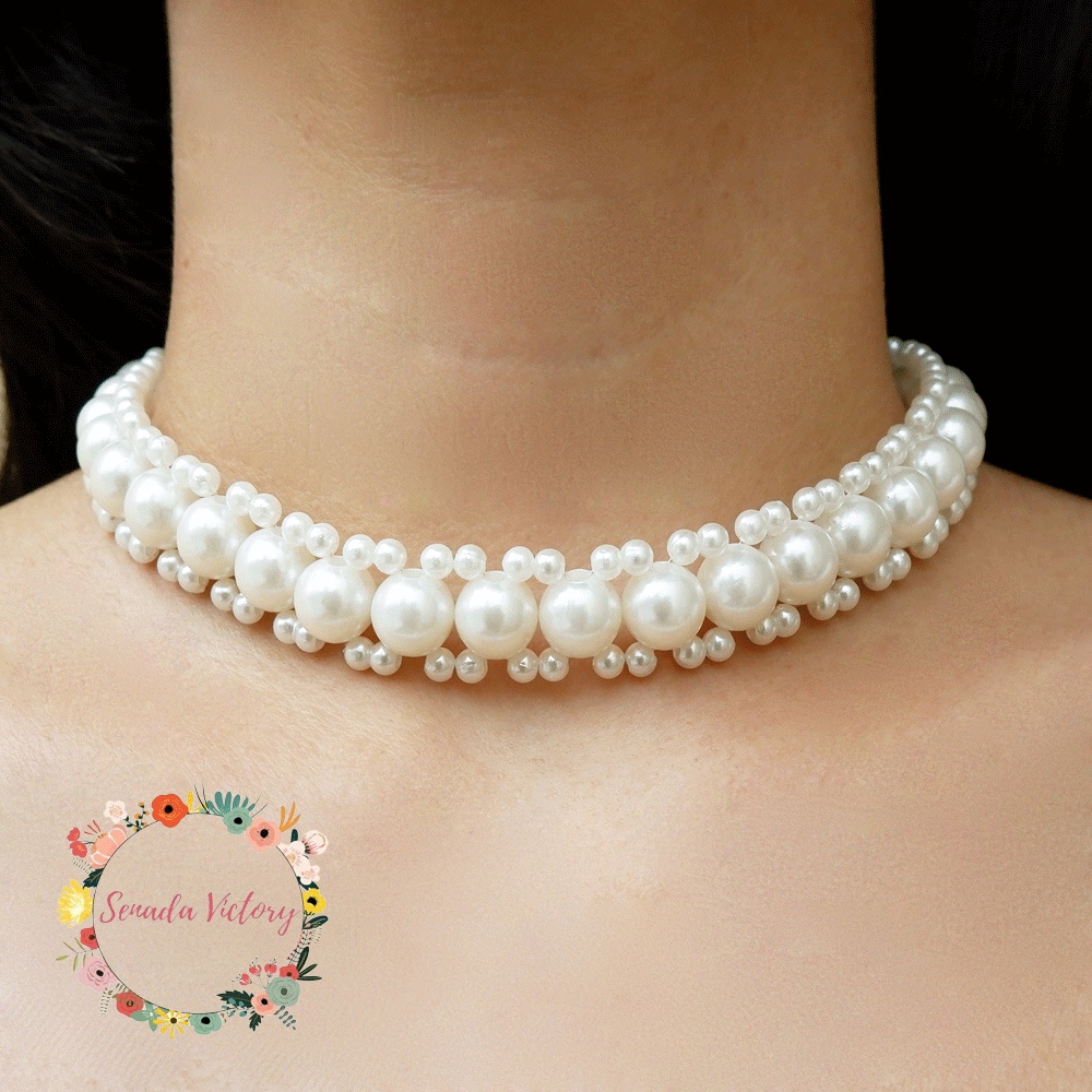 Senada Victory Choker Necklace Mutiara Kalung Korea Kalung Rangkai Mutiara Aksesoris Fashion Wanita SK098