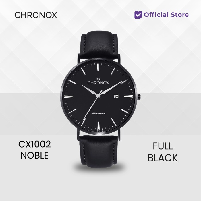 {CollectionStore} CHRONOX Jam Tangan Pria Kulit Analog - CX1002 NOBLE - Full Hitam Diskon