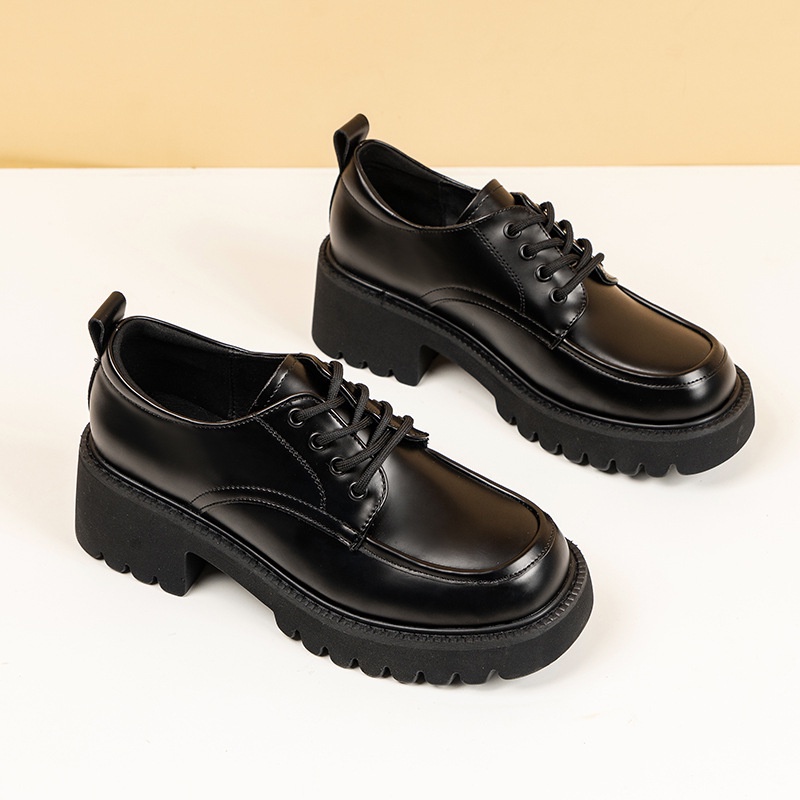 Sepatu Kerja Wanita Hitam Tali Korean Design Sepatu Oxford Perempuan Boots Fashion Docmart Hak Platform Casual Look SK-045
