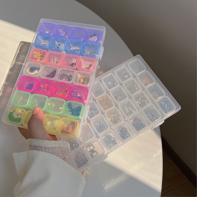 28kisi Kotak Perhiasan Plastik Warna-Warni Portabel Nail Art Berlian Sortir Kasus Perhiasan Serbaguna Aksesori Tahan Debu Bening Cincin Dan Kalung Organizer
