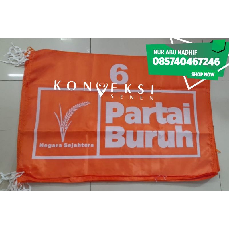 bendera partai buruh terbaru dengan nomor parpolnya uk 60 x 90 cm (isi100pcs)