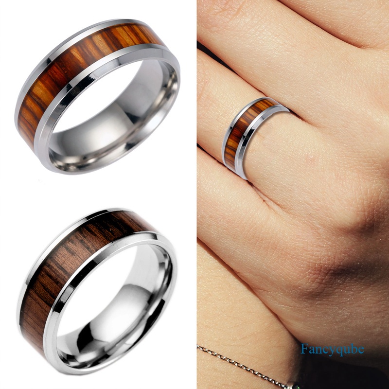 1pcs/pack Populer Cincin Kawin Bertatahkan Jati Cincin Baja Titanium Anti Karat Perhiasan Berkualitas Tinggi Hadiah Pacar