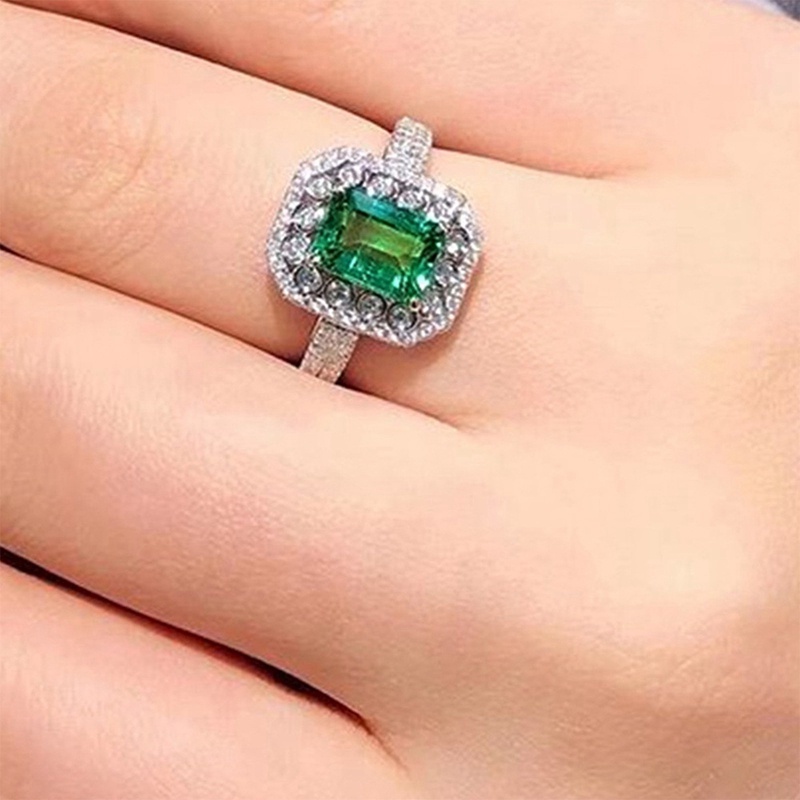 Bling Bling Hijau Cubic Zirconia Wanita Cincin Mewah Pernikahan Pertunangan Pesta Lady Ring Hadiah Anniversary