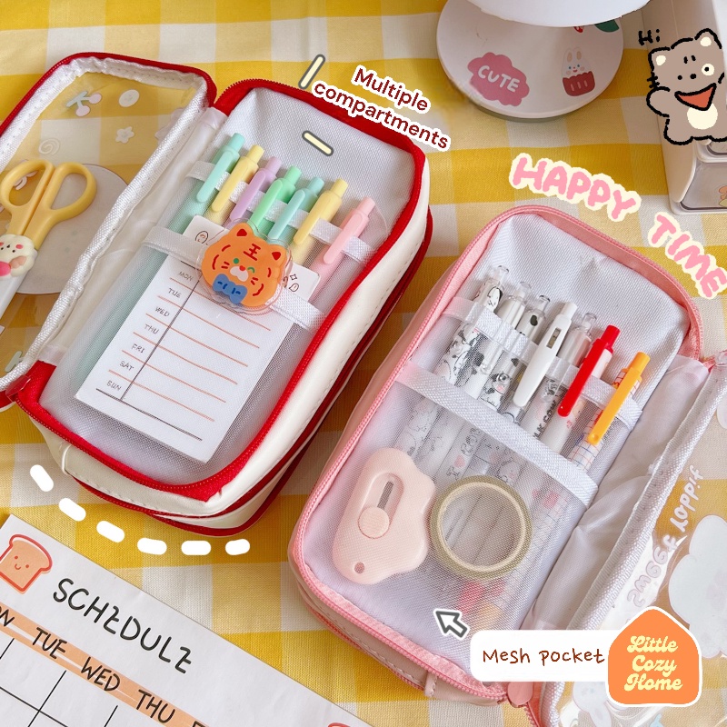 Kawaii Jumbo Transparent Pencil Case Desain Baru / Korean Style Kotak Tempat Pensil Besar Dengan Resleting / Muat Banyak / Big Capacity With Zipper