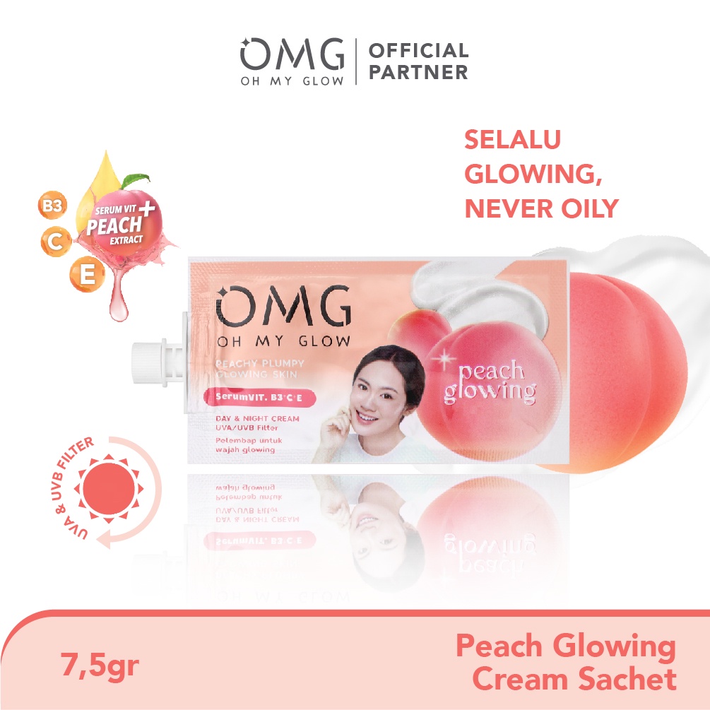 ( SACHET ) OMG Oh My Glow Peach Glowing Cream with Double Sunscreen Filter Untuk Semua Jenis Kulit 7
