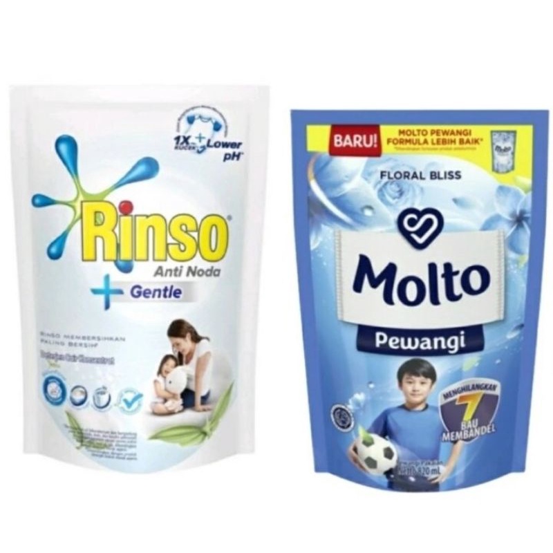 Rinso Gentle Deterjen Cair 700ml + Molto Pewangi Floral Bliss 820ml