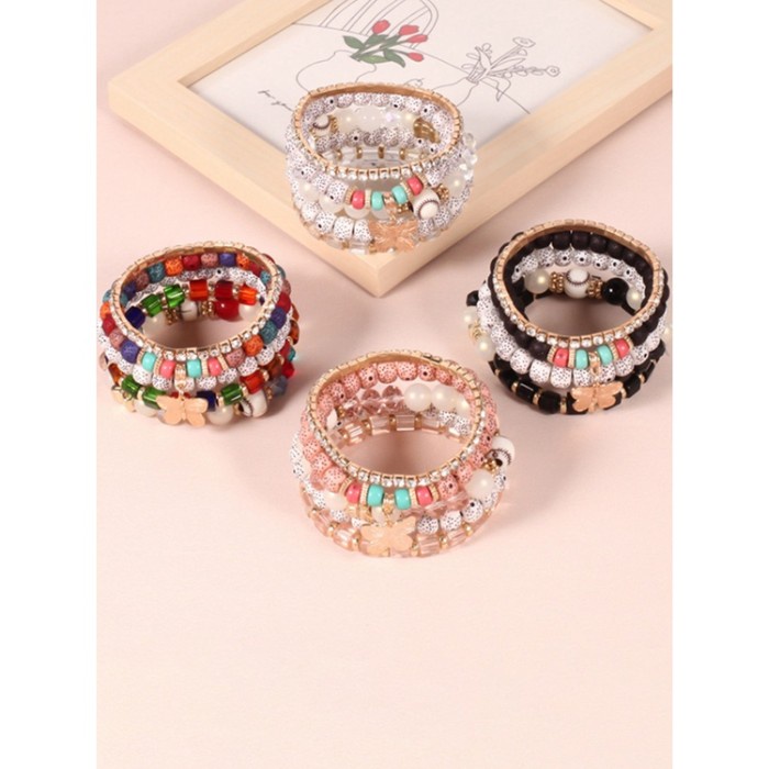 Hot Sale Er500 4Pcs Set Gelang Manik-Manik Batu Kristal Resin Bentuk Hati Gaya Termurah