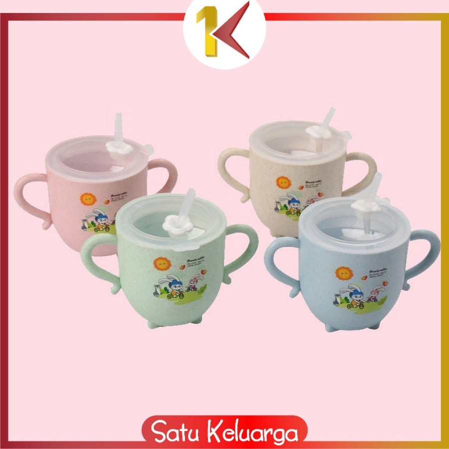 Gelas Jerami Mug / Gelas Minum Anak Anti Tumpah Bahan Jerami / Cangkir Bayi Karakter Bahan Jerami