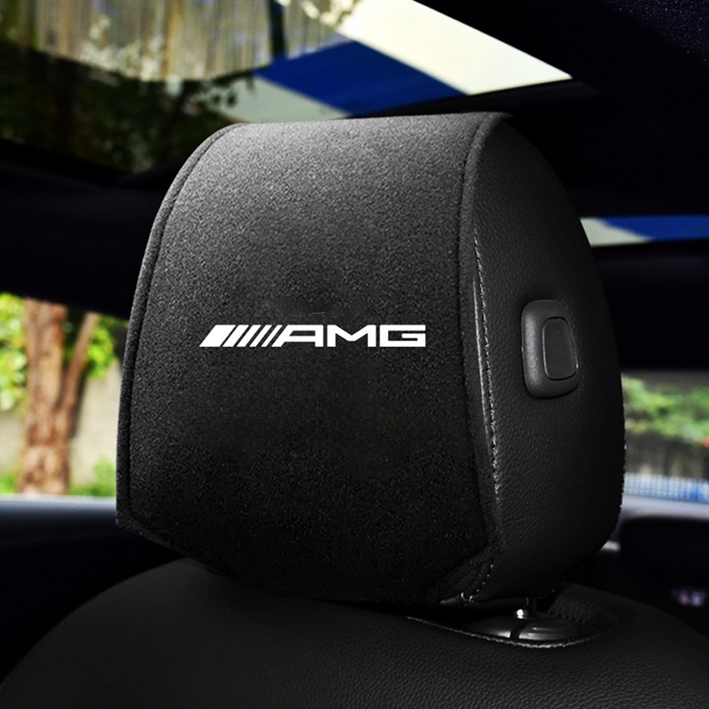 2pcs Cover Pelindung Sandaran Kepala Jok Mobil Logo AMG Untuk Mercedes Benz W204 W211 R199 W203 CLK W209 W212 W216 C207 C197 R171