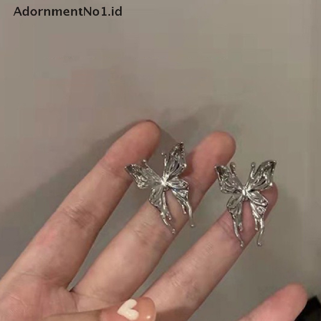 [AdornmentNo1] Wanita Korea Fashion Gothic Punk Style Butterfly Stud Earrings/Pernyataan Perempuan Logam Cairan Anting Hadiah Perhiasan [ID]