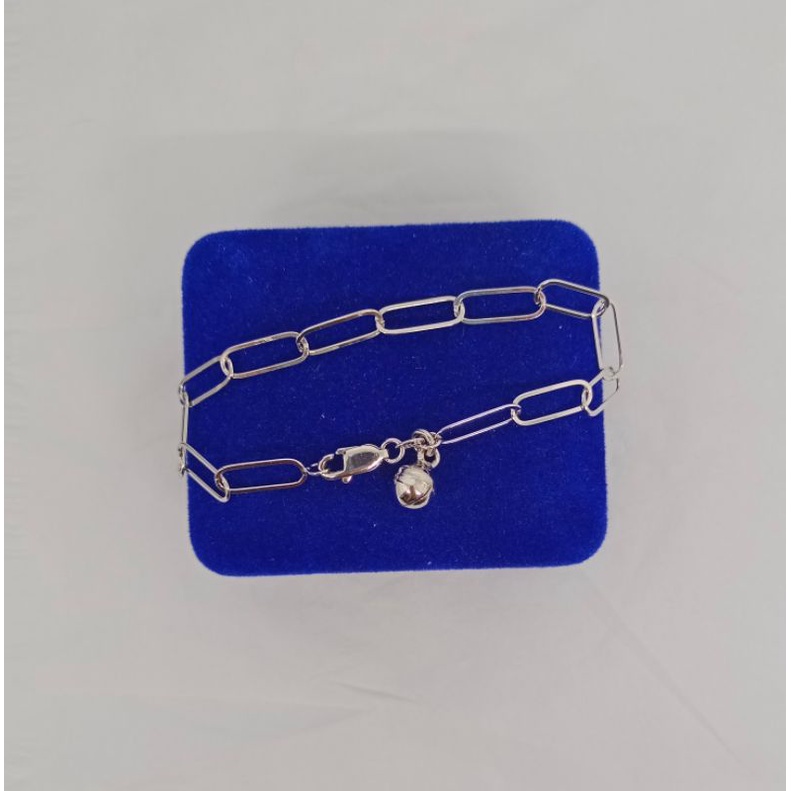 gelang rantai paperclip lebar + 1 bel / gelang perak asli silver 925 lapis emas/ gelang fashion wanita terbaru